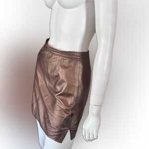 Women’s Metallic Leather Copper Brown Mini Skirt XS European Designer Unmarked